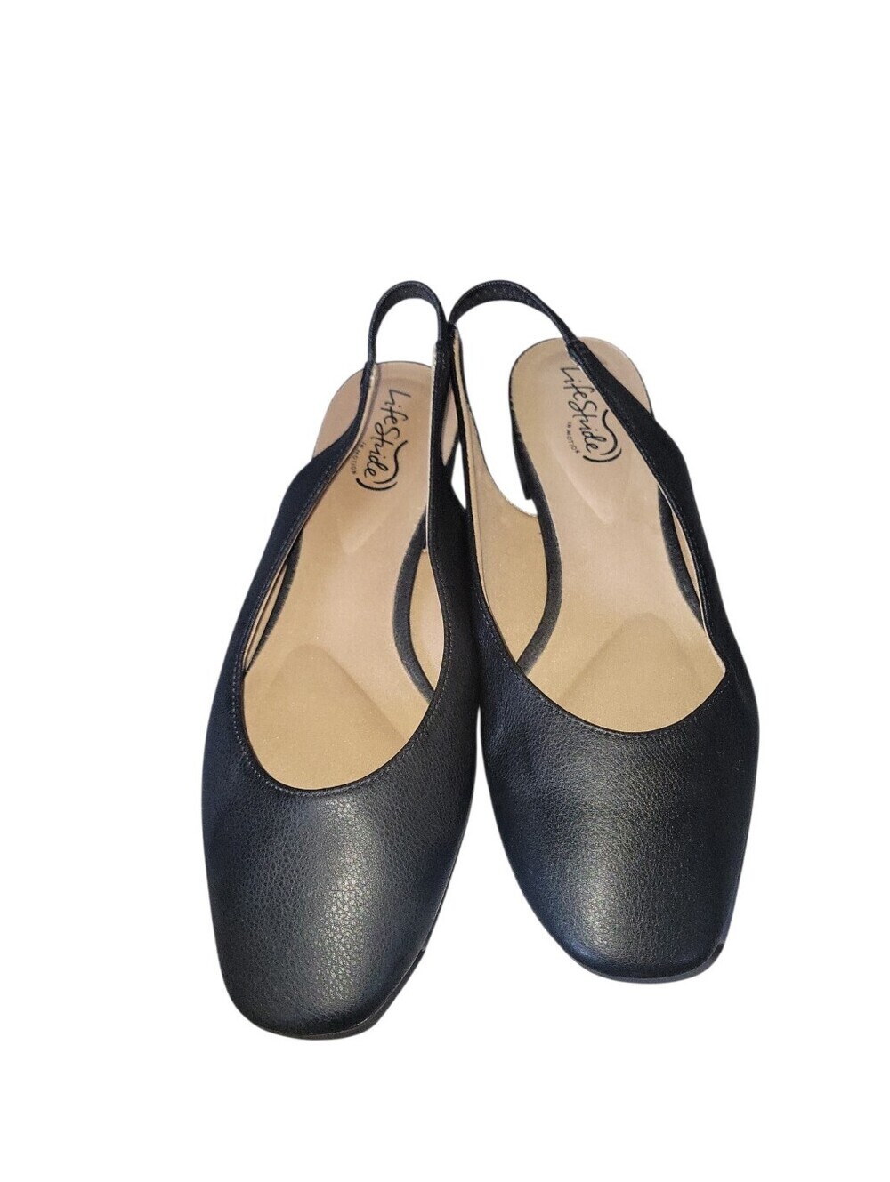 Life Stride Women's Claire Square Toe Black Slingback  Flats Sz 9W